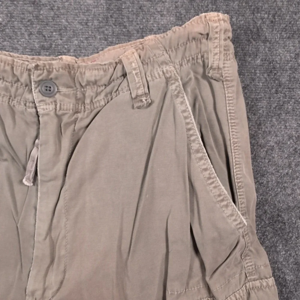 VTG Abercrombie Cargo Shorts Mens XL Khaki Tan Cotton Elastic Waist Pockets